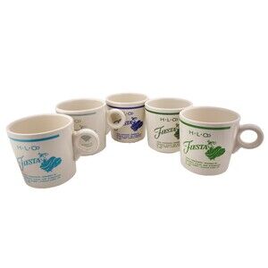 FIESTA LTD ED 50th Anniversary Set of 5 Coffee Mugs Dancing Lady Fiestaware Vtg